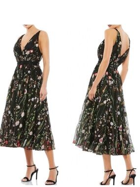 Mac Duggal Floral Embroidered Mesh Tea Length Evening Gown Dress Sz 10 NWT $598